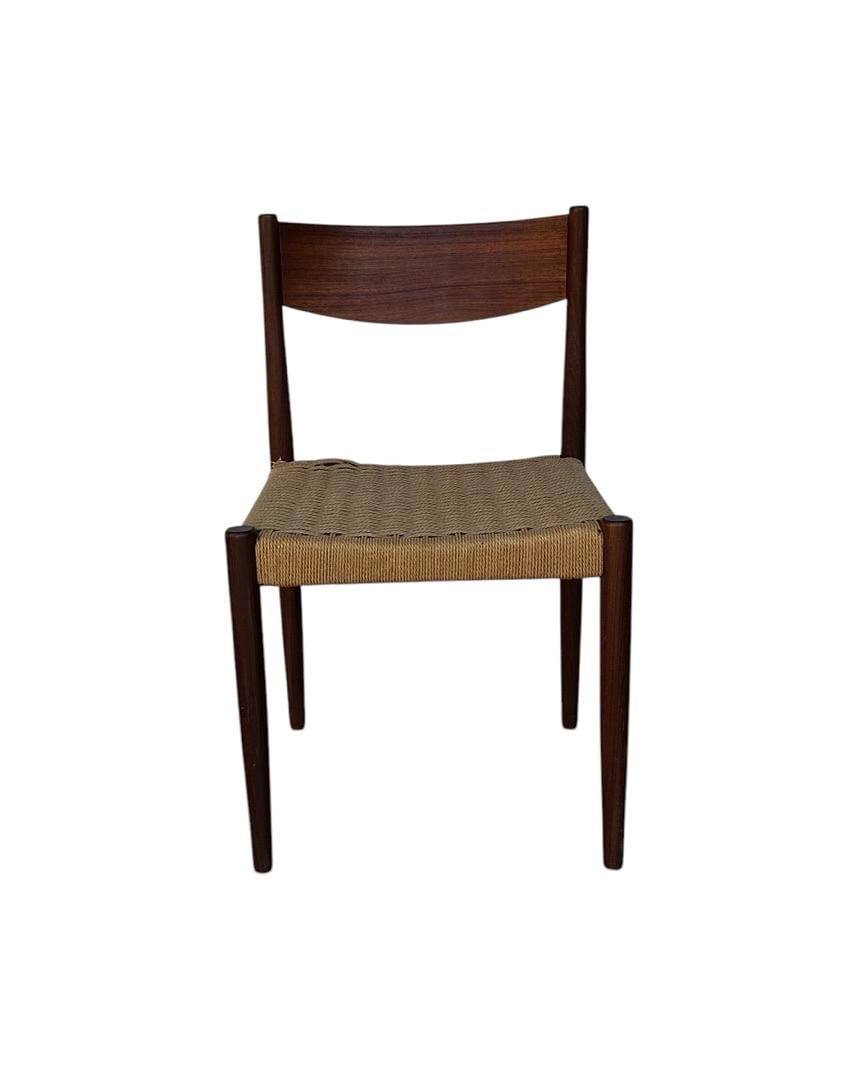 Poul Volther for Frem Jorge Rattan and Teak Dining/SideChair, Denmark 1960s: Poul Volther for Frem Rojle Rattan and Teak Dining/Side Chair, Denmark.Measures 31” tall 18.5” wide 17” deep seat height 17” 16” deepPLEASE BE ADVISED, THE JOLIET WAREHOU