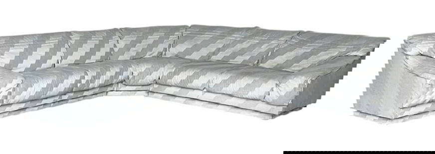 Post-Modern Style, Gray Striped Sectional, 1980s: Post-Modern Style, Gray Striped Sectional, 1980s. Straight Sections: 31"H x 71"W x 40"D, Corner: 31"H x 54"W x 40"D, Seat: 16"H x 22"D