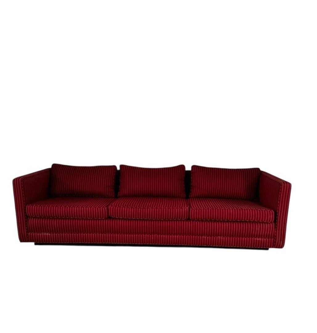 Dunbar, Red Tuxedo Sofa on Plinth Base, 1970s: Dunbar, Red Tuxedo Sofa on Plinth Base, 1970s. 29"H x 97"W x 37"D, Seat: 17.5"H x 19"D