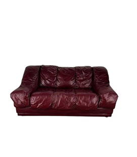 Steve Chase, Channel Tufted Sofa in Maroon Leather: Steve Chase, Channel Tufted Sofa in Maroon Leather. 35"H x 69"W x 41"D, Seat: 18"H x 21"D