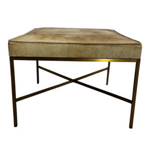 Paul McCobb, Leather and Brass Stool: Paul McCobb, Leather and Brass Stool. 15"H x 19.75"W x 19.75"D