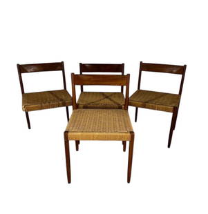 Poul Volther for Frem, Papercord and Teak Dining Chairs, 1960s: Poul Volther for Frem, Papercord and Teak Dining Chairs, 1960s. 29.5"H x 19"W x 17.5"D, Seat: 17"H x 16"D