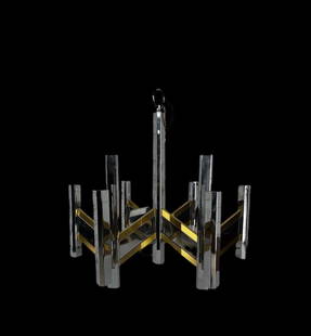 Gaetano Sciolari, "Chevron" Chrome and Brass Chandelier, 1970s: Gaetano Sciolari, "Chevron" Chrome and Brass Chandelier, 1970s. 20.25"H x 20" Diameter