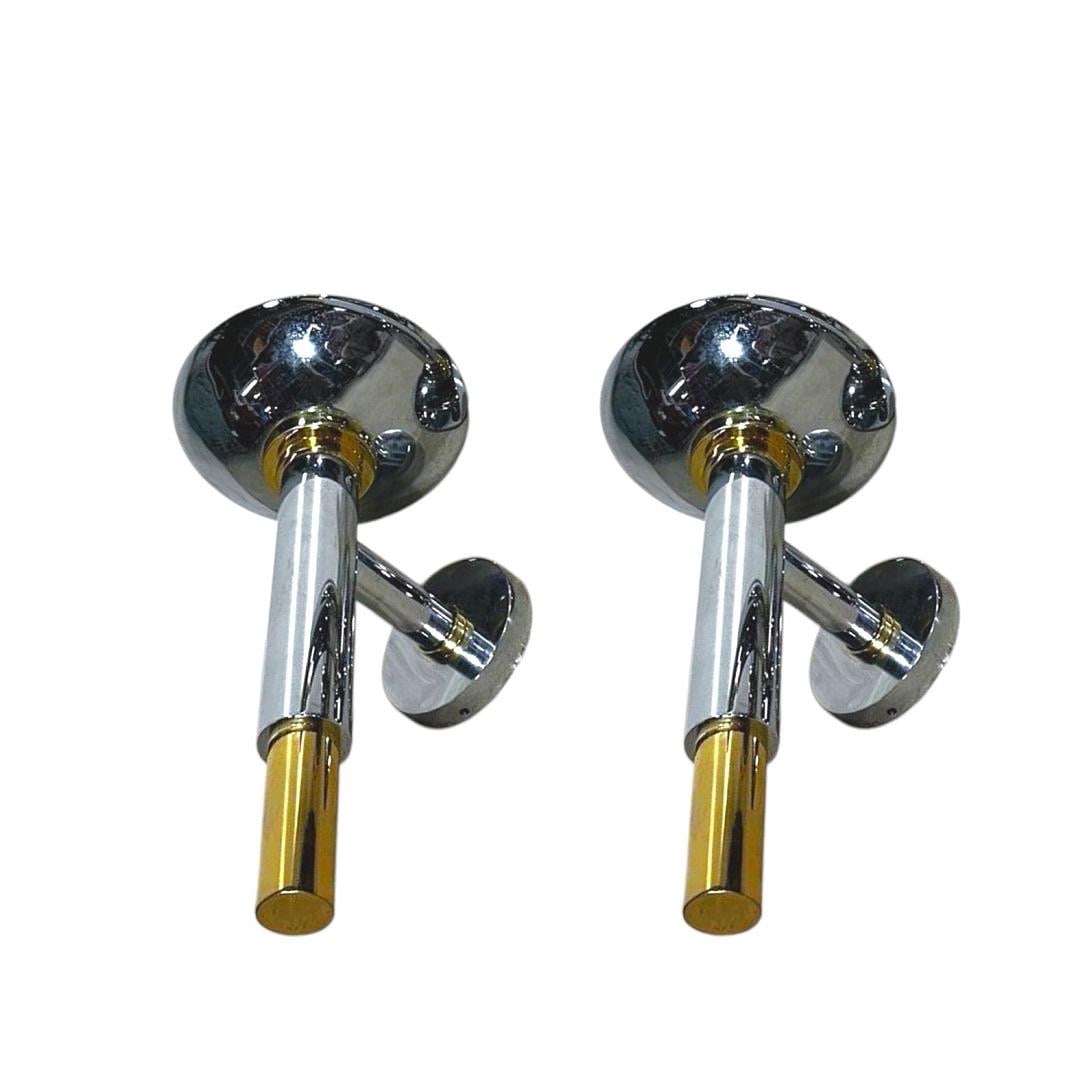 Style of Karl Springer by Boyd Lighting Co., Chrome and Brass Wall Sconces, 1960s (1 of 7)