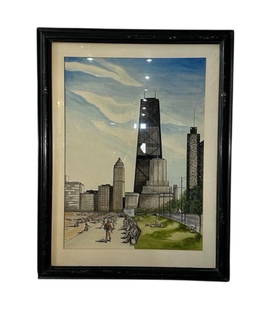 Chicago Skyline from Lake View Painting: Chicago Skyline from Lake View Painting. 52"H x 41"W
