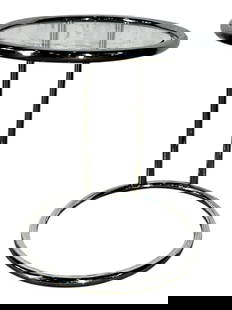 Modernist, Chrome w/ Glass Side Table: Modernist, Chrome w/ Glass Side Table. 21"H x 17.75" Diameter