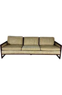Maurice Villency, Walnut and Wool Sofa: Maurice Villency, Walnut and Wool Sofa. 27"H x 88"W x 22.5"D, Seat: 17.5"H x 19.5"D