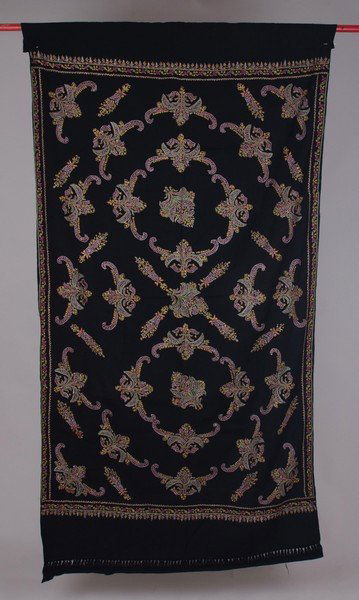 A COLLECTION OF ANTIQUE TEXTILES. Including a Turkish: A COLLECTION OF ANTIQUE TEXTILES. Including a Turkish metal worked alter cloth 16" x 50". An early C19th Ottoman cloth embellished with gold couch work on black wool ground cloth 34"x 32". (worn)A kas