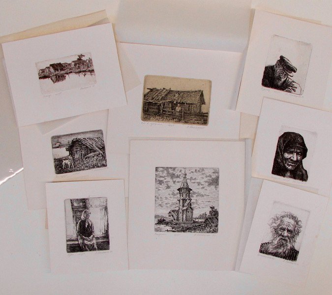 Group of 13 Russian Etchings, Assorted Artists. (1 of 4)
