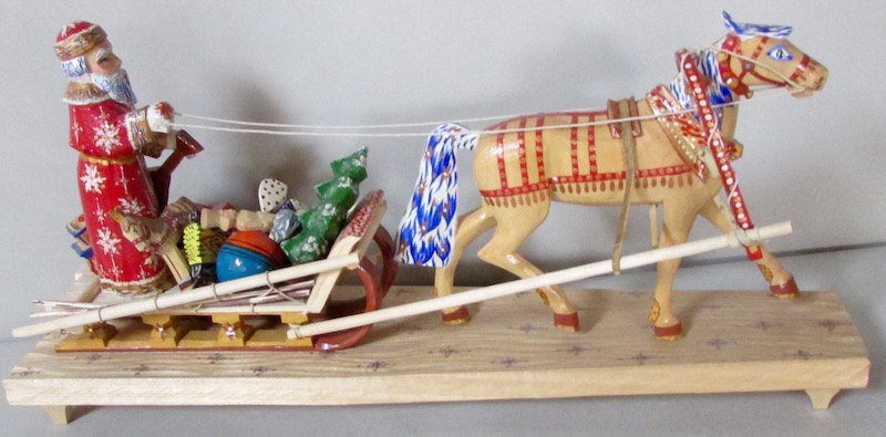 Carved Russian Santa Riding a Sleigh (1 of 4)