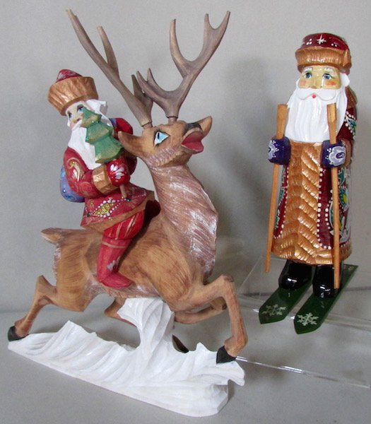 2 Carved and Painted Russian Santa Figures (1 of 4)