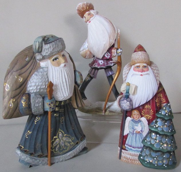 3 Carved and Painted Santa Figures (1 of 5)