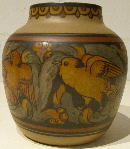 L. Hjorth Bornholm Pottery Small Vase with Birds (1 of 4)
