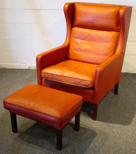 Stouby Leather WingChair and Ottoman, 1970's (1 of 6)
