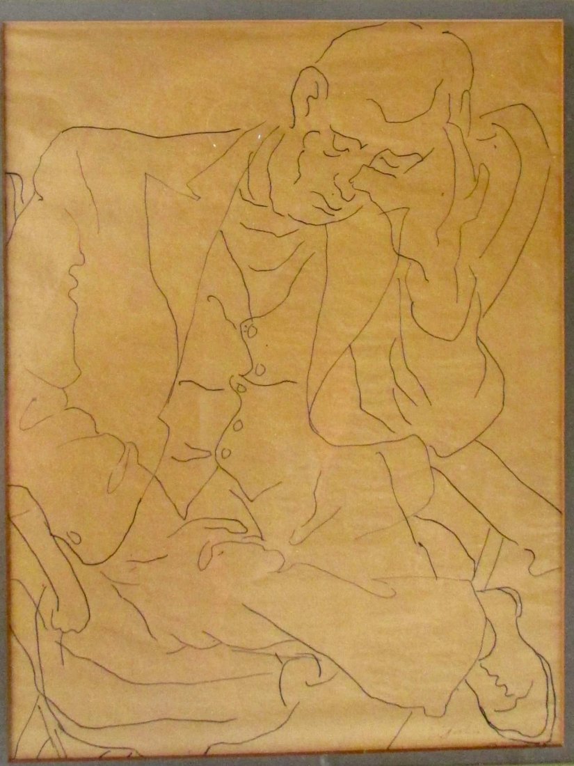 Donald Forbes Pen Sketch of Seated Man.: Signed lower right in pencil "D Forbes". 16 x 11 inches.