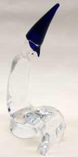 Simone Cenedese for Murano Seated Glass Figure: Depicting a man in a mask. Signed on base. Height 11 inches.