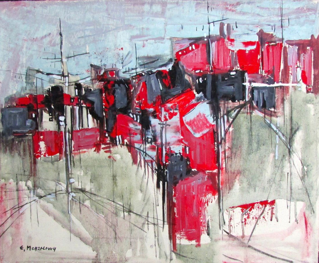 E. Modzelevich Abstract Oil on Canvas Composition (1 of 3)