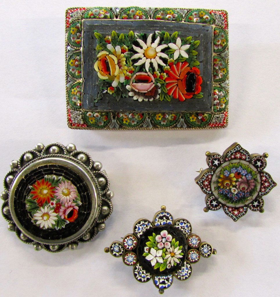 Four Italian Micro-Mosaic Pins (1 of 2)