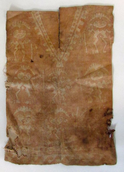 Tunic with Figural Decoration, Inca.: With banded decoration at collar and waist, decorated with figures of warriors. Length 17 inches, width 12 inches.
