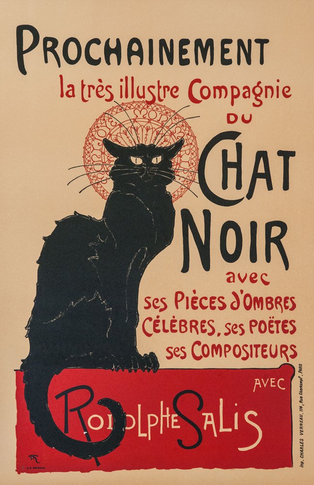 Chat Noir: Hand pulled lithograph, sequentially numbered by artist Theophile Alexandre Steinlen. Printed on 100% cotton Coventry paper.