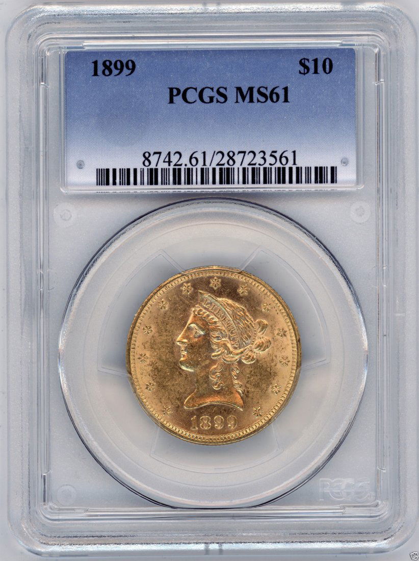 1899 $10 Liberty Head Gold Coin PCGS Graded MS61 (1 of 4)
