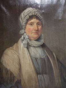 Robert Field (Canadian 1769-1819): Robert Field (Canadian 1769-1819) oil on canvas portrait of Mrs. Elizabeth Peoples (1753 to 1833), second wife of Captain John Peoples, merchant of Halifax, 28" x 23", together with the book "Robert F