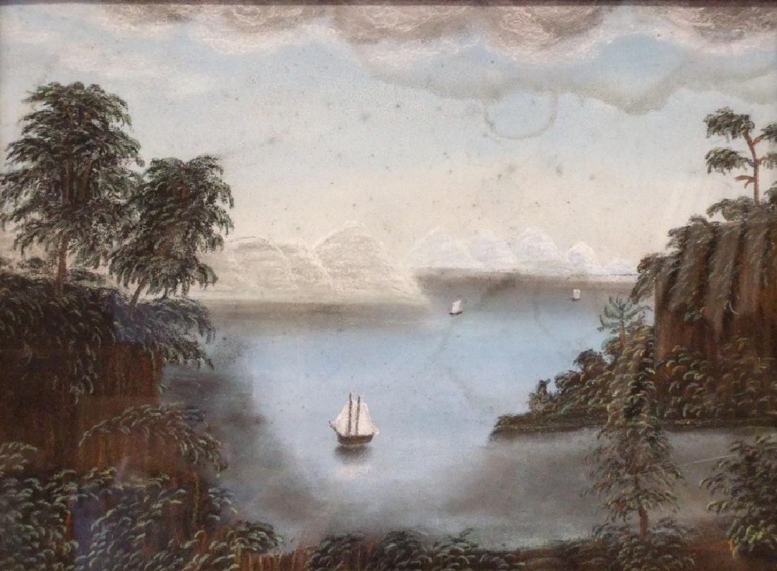 Pastel: Pastel of a two-masted sailing ship, circa 1870. Sight 9" x 12.5"