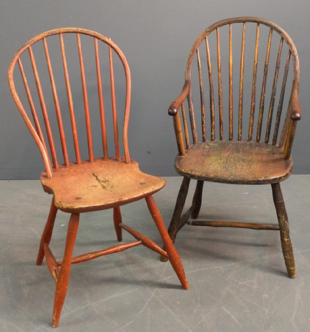 Philadelphia Windsor: Philadelphia Windsor bamboo turned armchair, circa 1790, 36"h., together with a side chair.