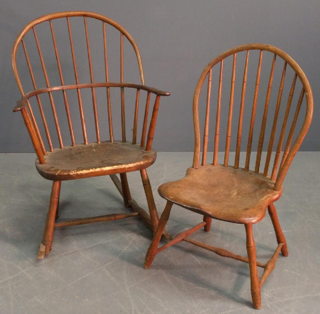 Windsor rocker: Windsor rocker, early 19th century, 36"h. x 25"w., together with a side chair stamped, "I. Henzey".