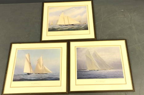 Three America's Cup Prints: Three America's Cup proof prints, signed by the artist, each pencil signed, "T. (Tim) Thompson". Each 16"h. x 22"w.