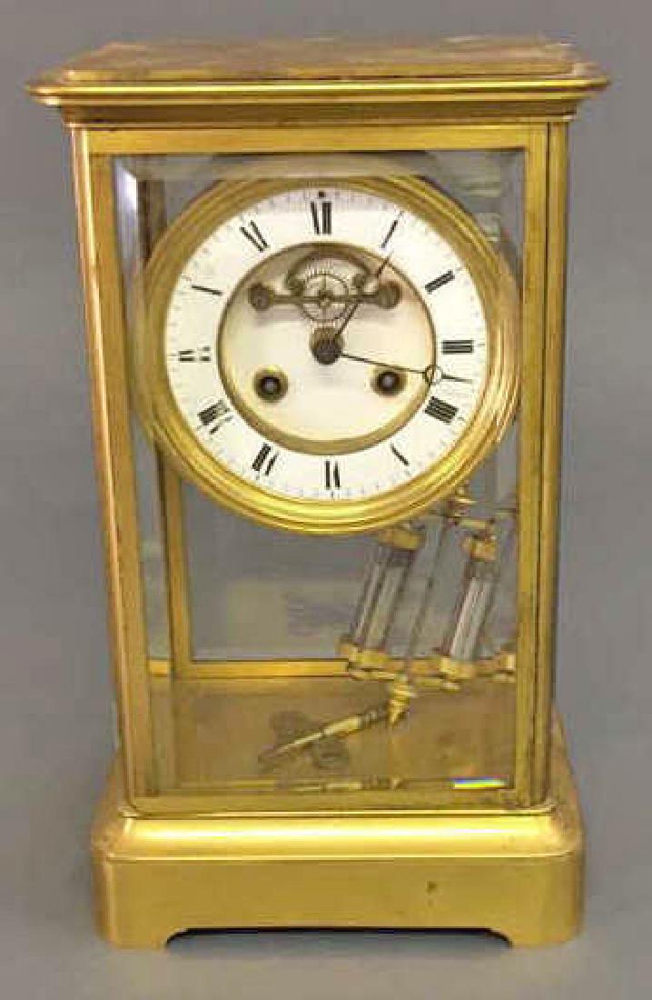Large French Brass and Glass Shelf Clock (1 of 2)