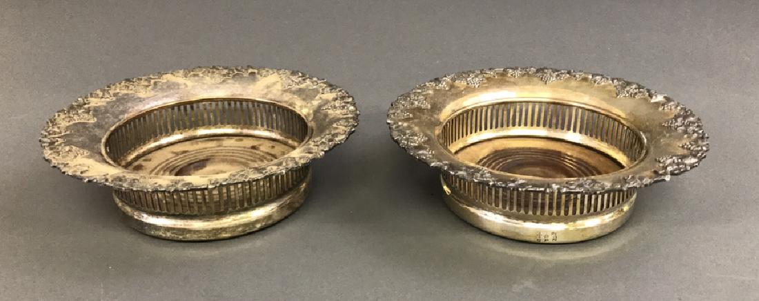 Pair of English Silver Wine Coasters: Pair of English silver wine coasters, 2 1/4"h. x 8"dia.