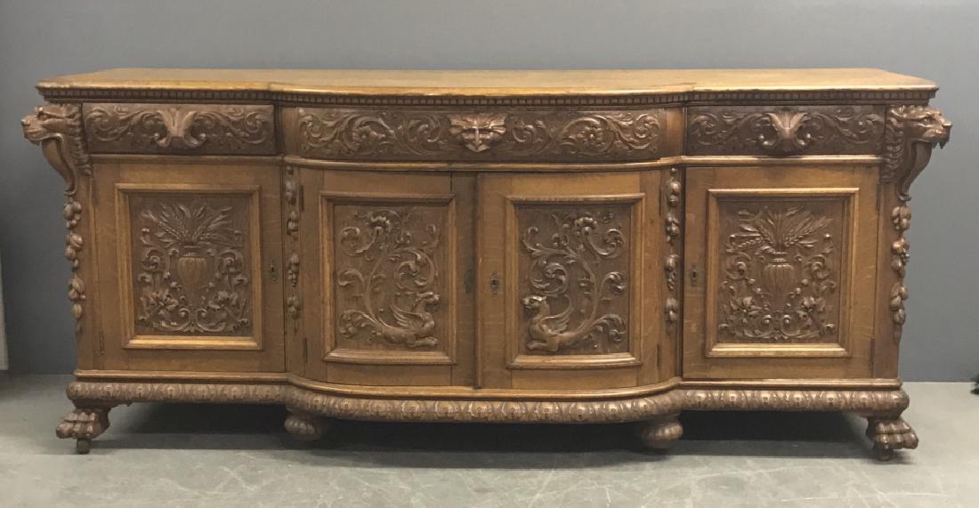Oak Sideboard with Carved Lion Heads & Griffins (1 of 10)