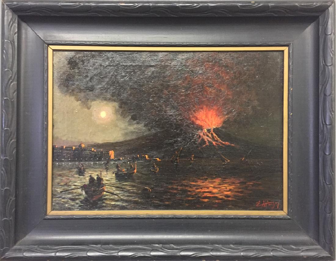 Oil on Canvas of Erupting Volcano at Night (1 of 7)