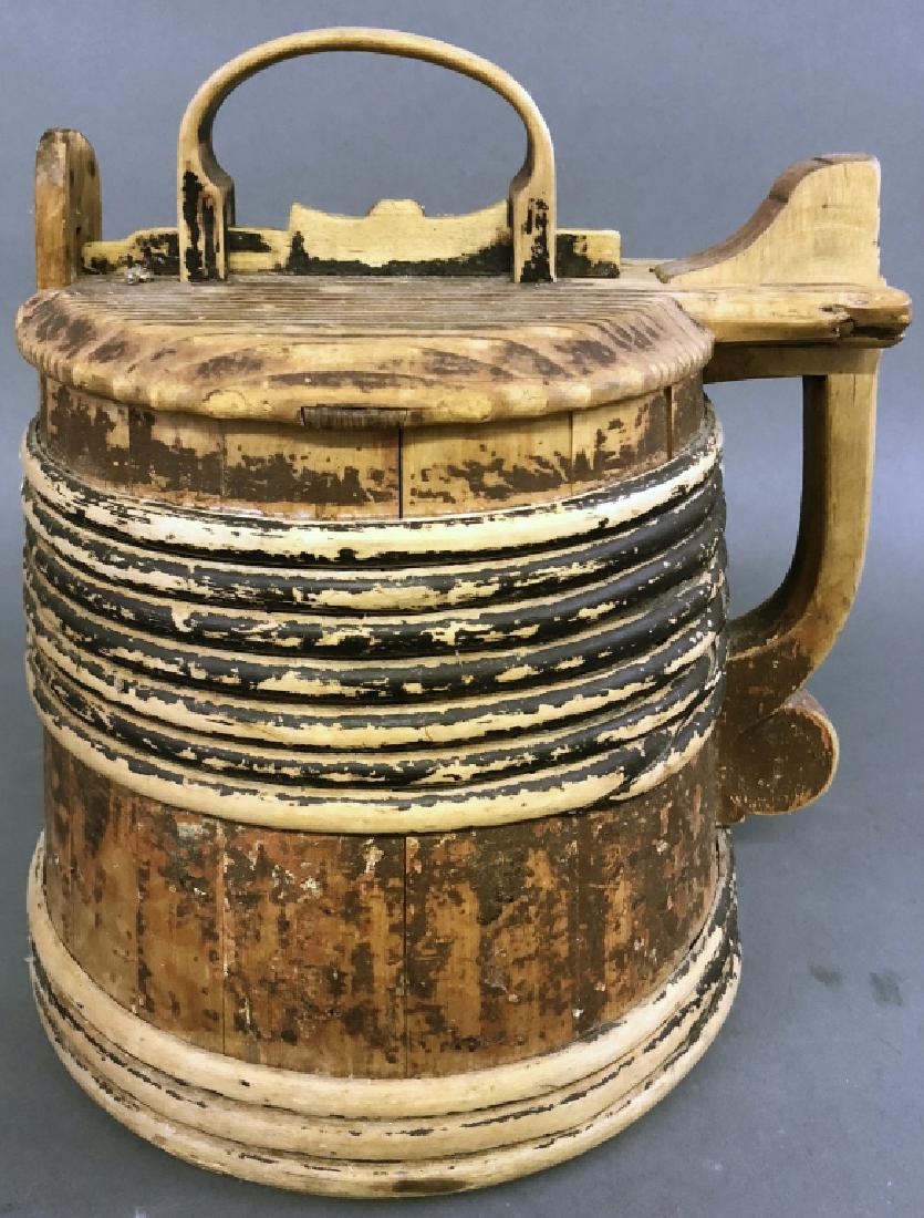 Scandinavian Wood Bucket: Scandinavian wood bucket with round banding, 19th c, 13"h x 10"dia base