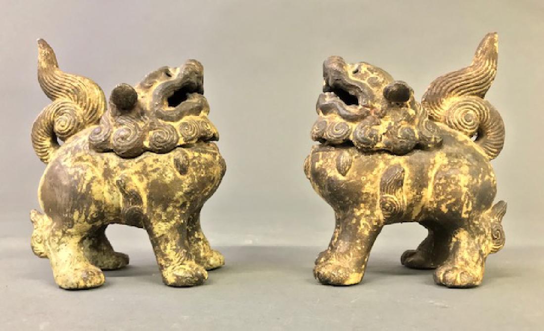 Pair of Japanese Iron Foo Dog Incense Burners: Pair of Japanese iron Foo dog incense burners, 19th c, 6"h x 5"w