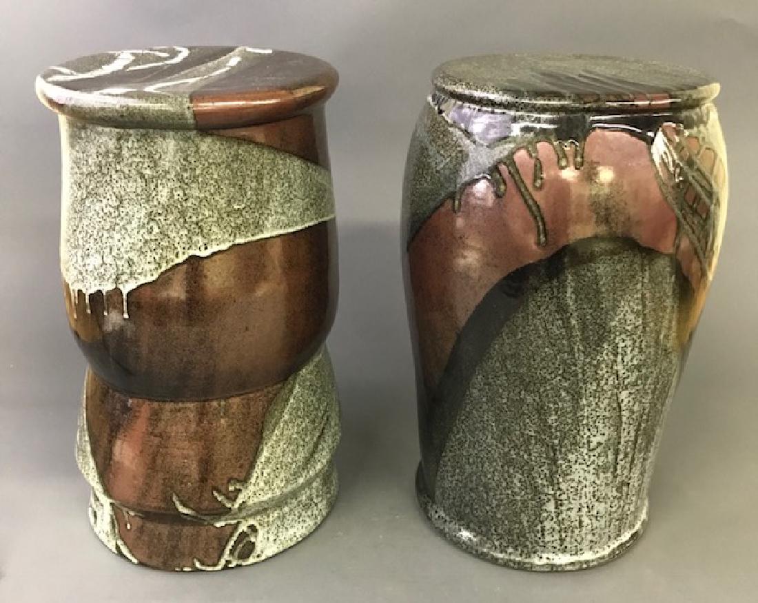 Two Similar Studio Ceramic Pedestals: Two similar studio ceramic pedestals, 20th c, both signed and dated on bottom, "'94," each approximately 20"h x 11"dia