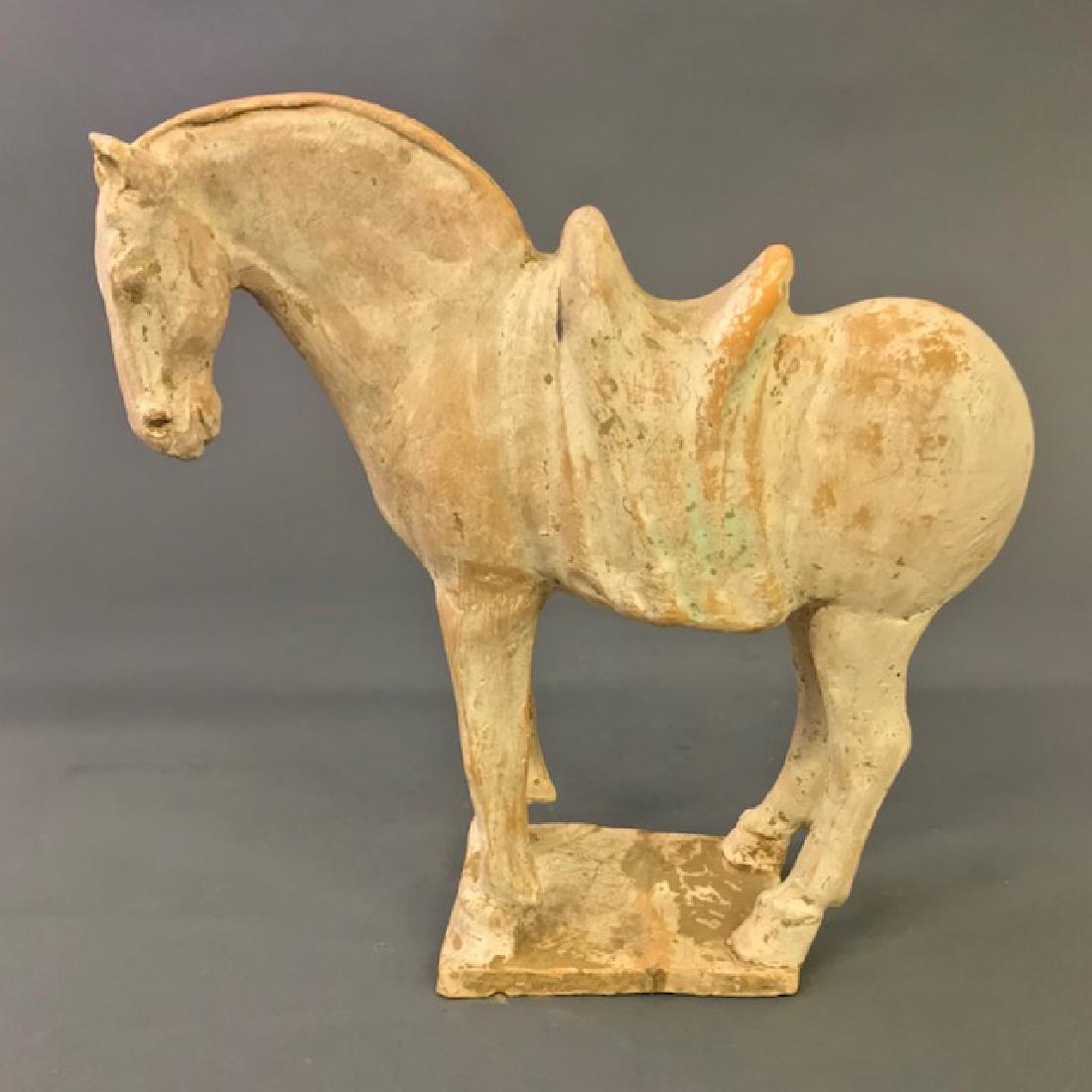 Chinese Han Dynasty Style Ceramic Standing Horse: Chinese ceramic standing horse, Han Dynasty style, 12 1/2"h x 13"w