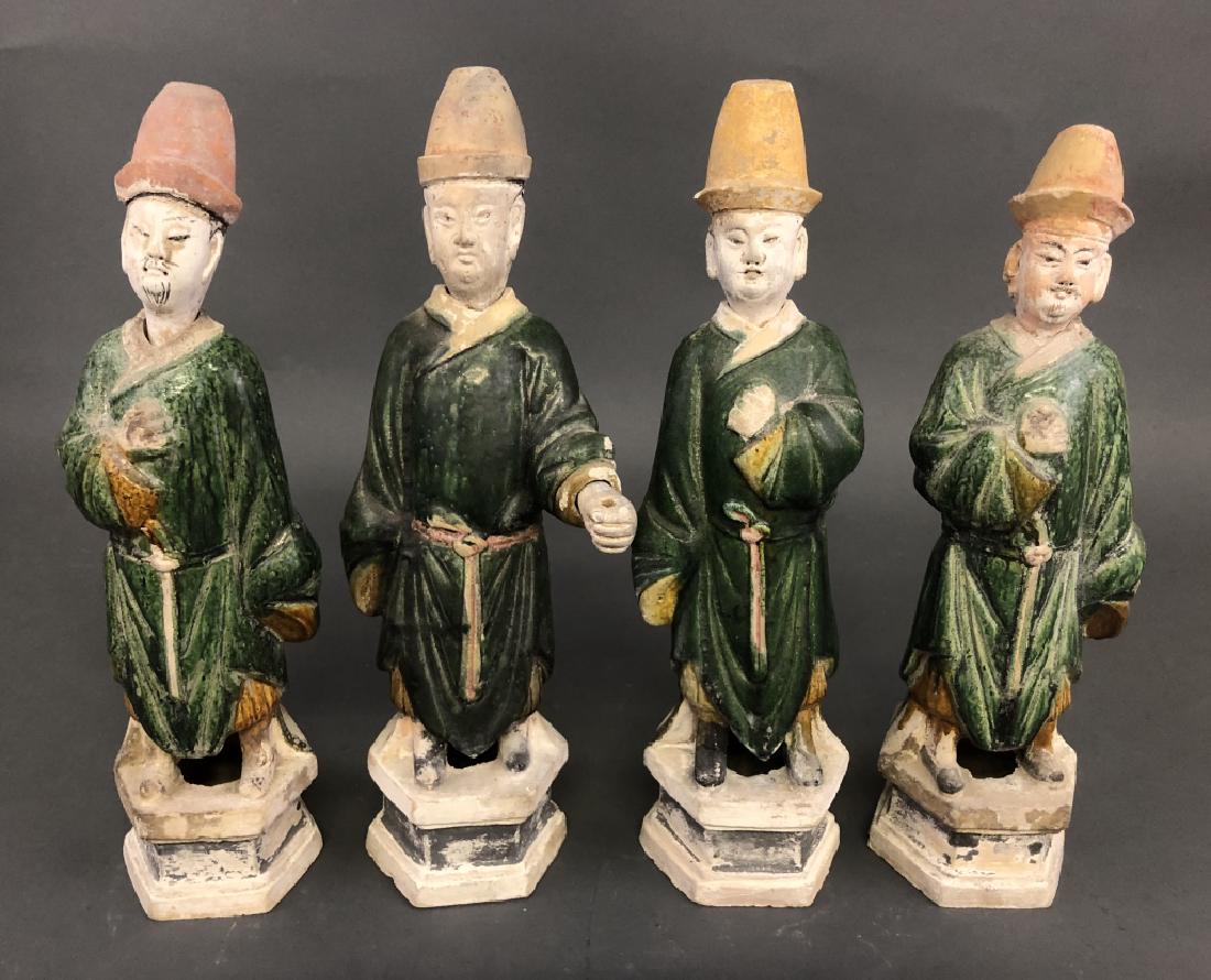 Four Chinese Pottery Ming Tomb Figures: Four Chinese Ming Dynasty (1573 - 1619) pottery tomb figures, each approximately 16"h