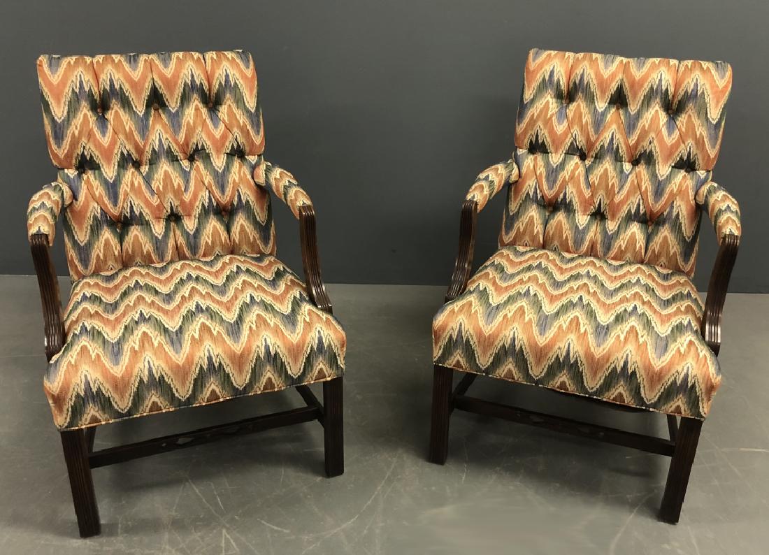 Pair of Chippendale Style Mahogany Open Armchairs: Pair of Chippendale style mahogany open armchairs, possibly by Kittinger, 36"h x 26"w, 17" seat height