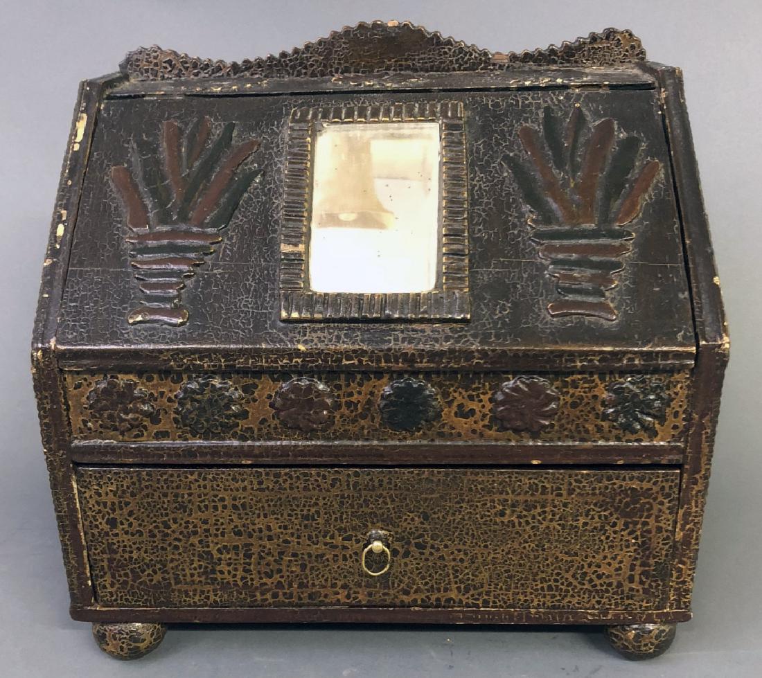 Table Top Desk Box with Alligatored Paint: Unusual table top desk box, 19th c, in old alligatored paint, 10 1/2"h x 11 1/4"w