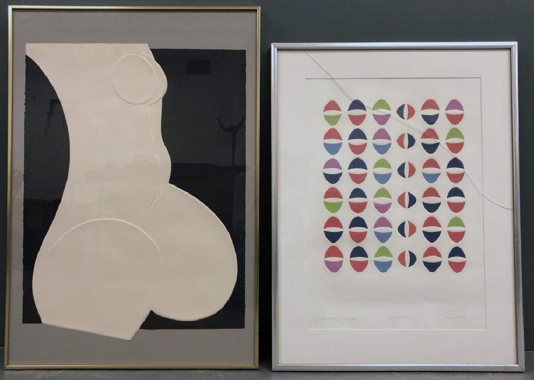 Two Works by Maggie Preston: Maggie Preston (American, contemporary) large framed and matted pressed paper printed nude woman, signed lower right, 30"h x 22"w, together with "Celebration!" framed and matted artist's proof, pencil