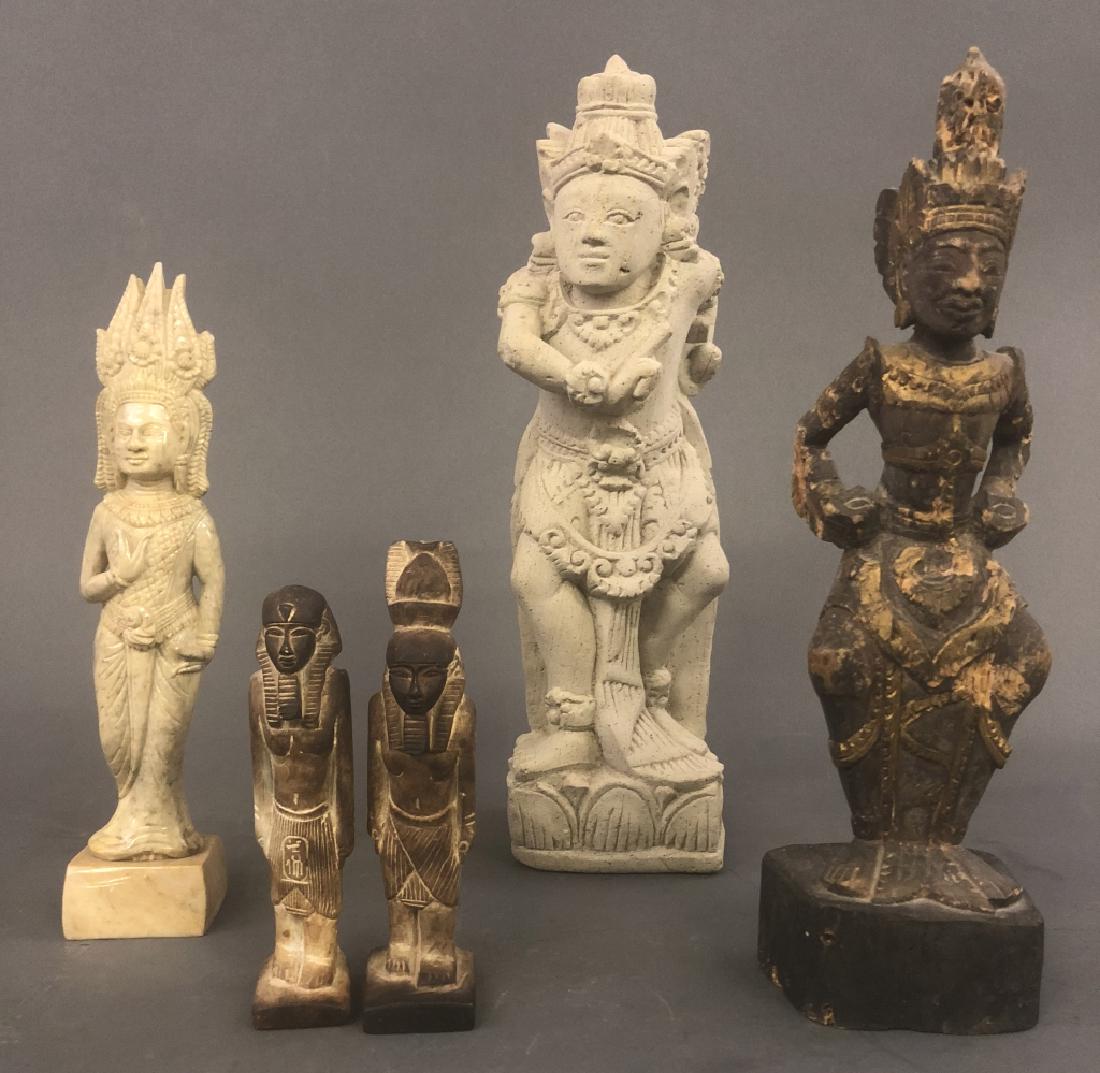 Five Asian and Egyptian Carved Figures (1 of 2)