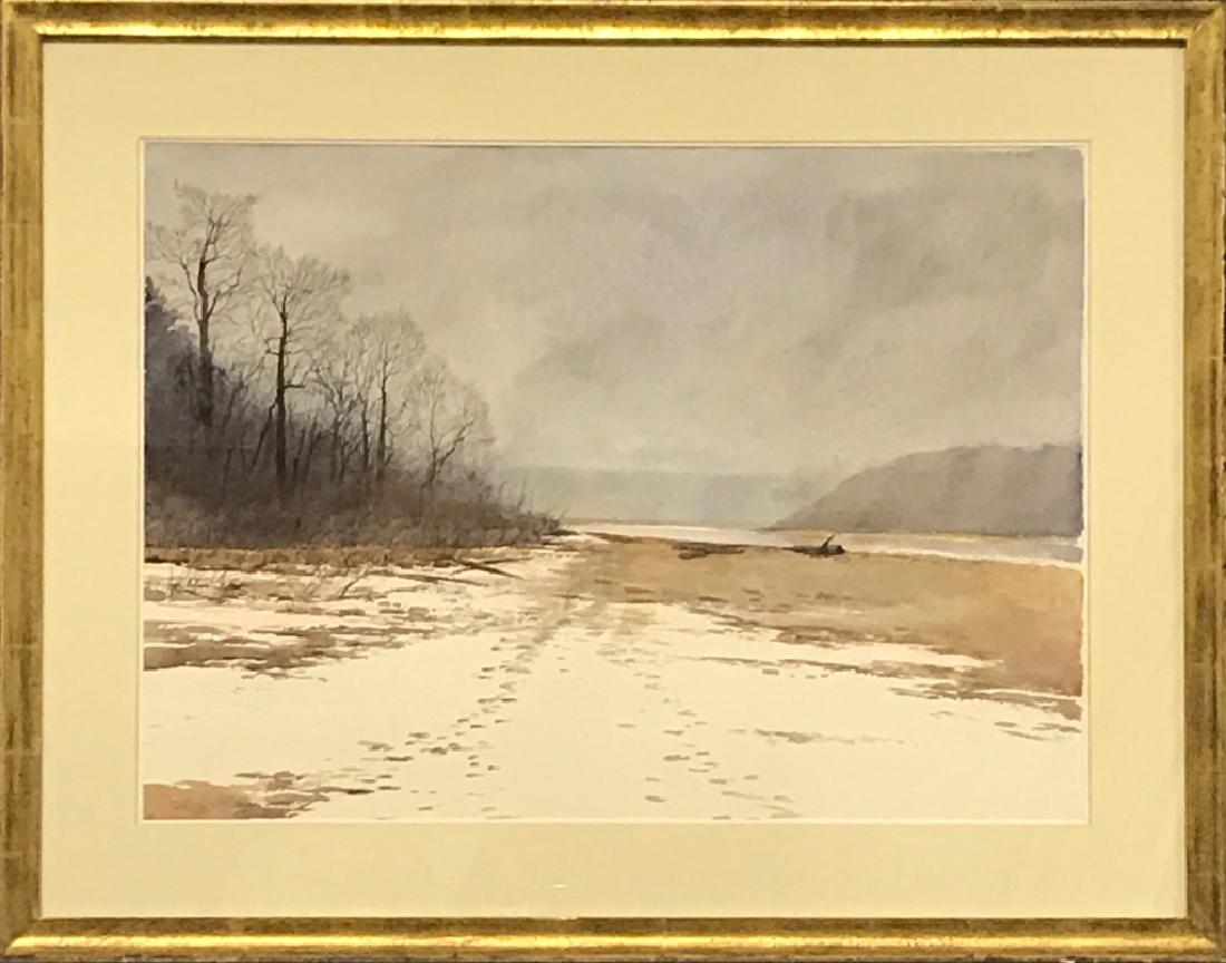 Framed and Matted Watercolor: Springton Reservoir: Framed and matted watercolor of Springton Reservoir in Newtown and Marple Townships, Delaware County, Pennsylvania by George Hewer 20 1/2"h x 28"w sight
