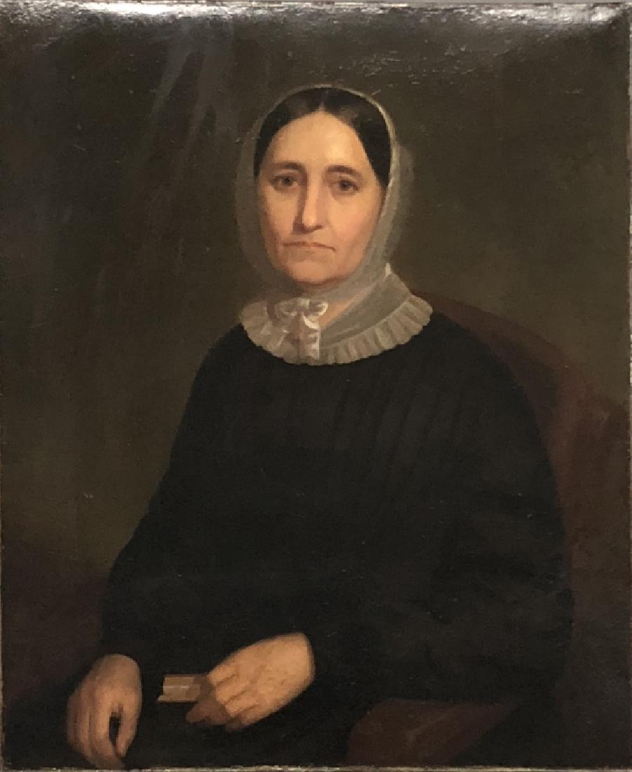 Eliot Gregory Oil on Canvas Portrait of a Woman: Eliot Gregory (Philadelphia, w. 1842 - ) unframed oil on canvas portrait of a woman, signed verso, "Painted by E. Gregory Phila March 1st 1844," 30"h x 25"w