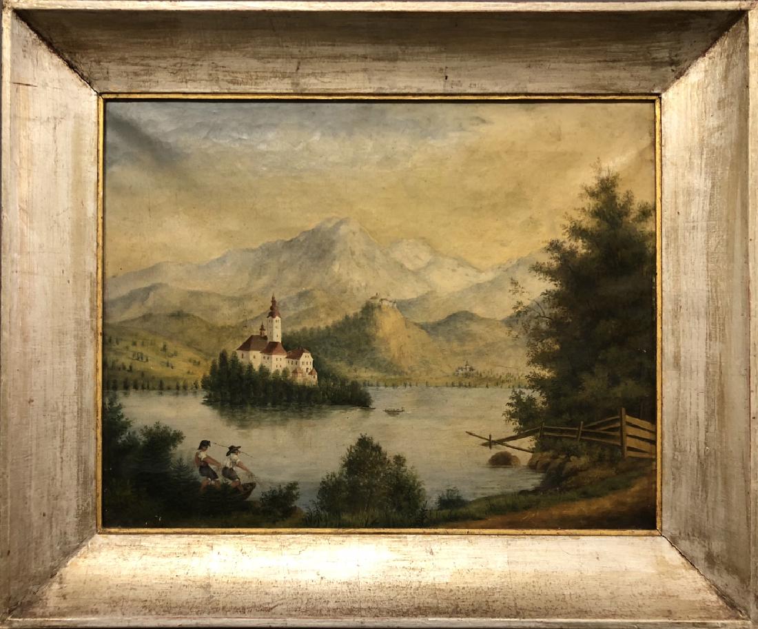 Oil on Canvas Continental Lake Scene (1 of 3)