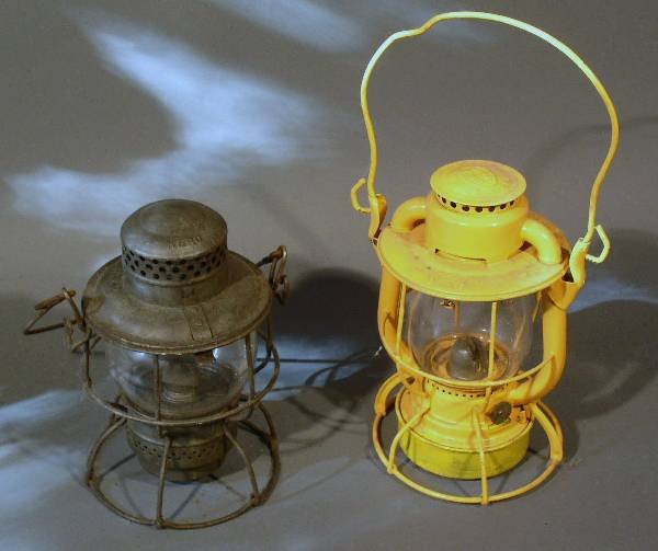 Two railroad lanterns- Adlake, RF&P on frame & Diet