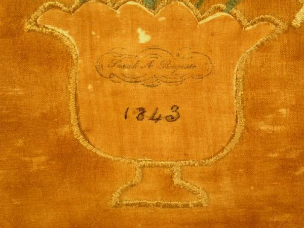 Silk needlework of a pot of flowers "Sarah A. Ro - 2