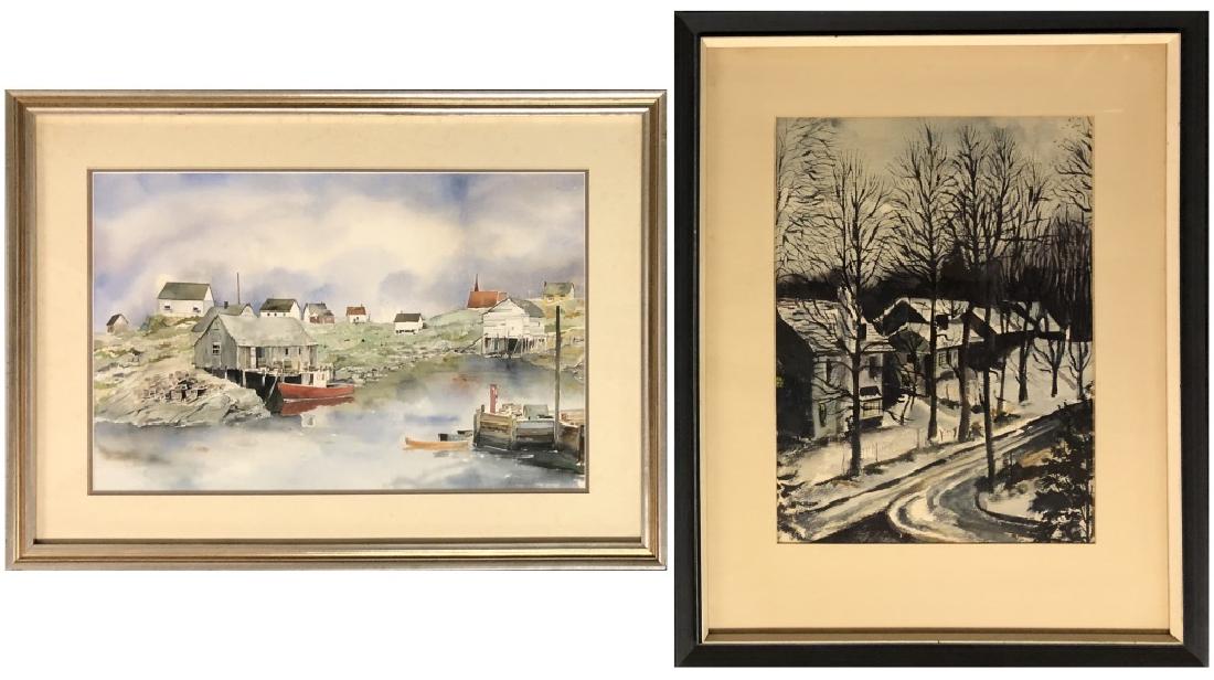 Watercolor Harbor Scene & Snow Scene with Houses (1 of 4)
