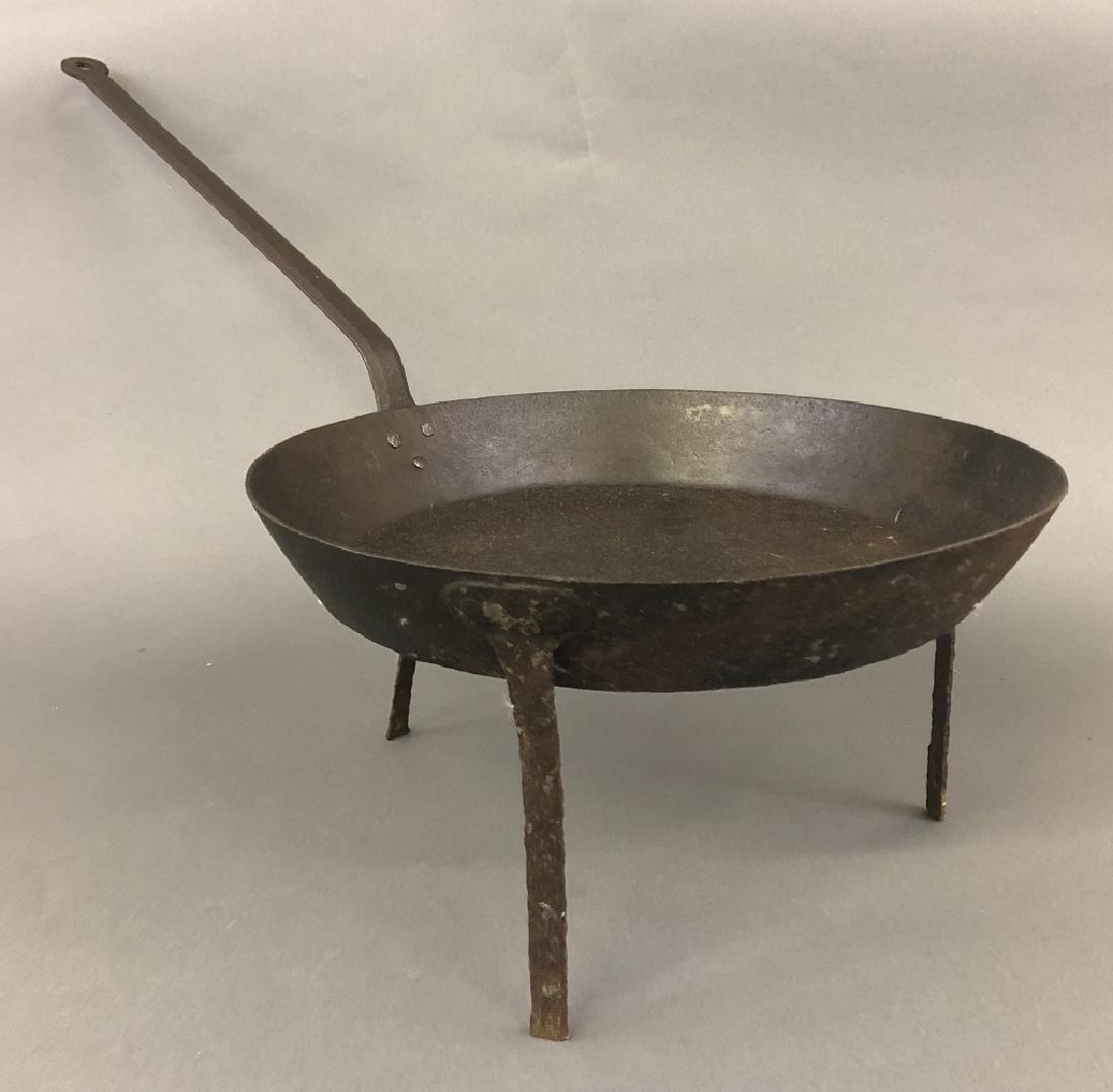 Iron Skillet Signed W. Foster: Iron skillet, signed "W. Foster" (Long Island), circa 1760, 9 3/4"h x 15"dia